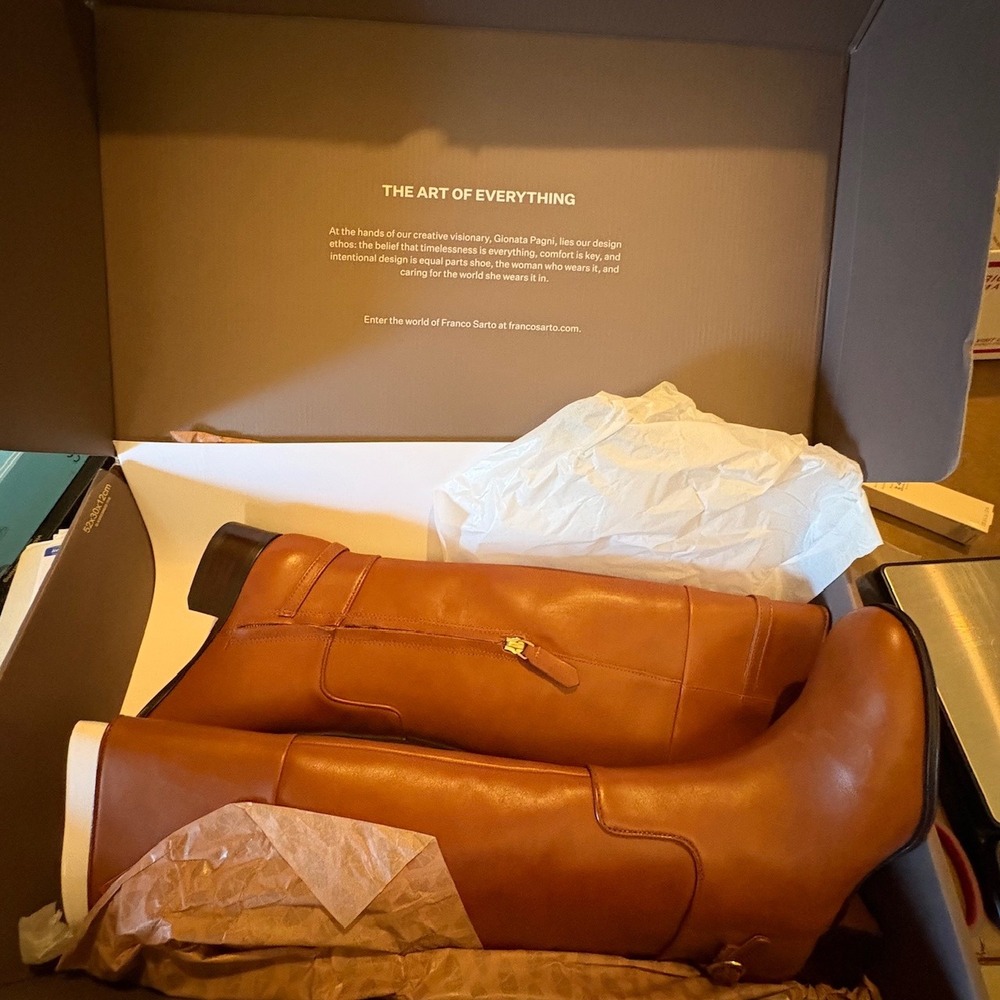 Franco Sarto L Jazrin Cognac Leather Knee High Boots Women US 5.5 EU 35.5